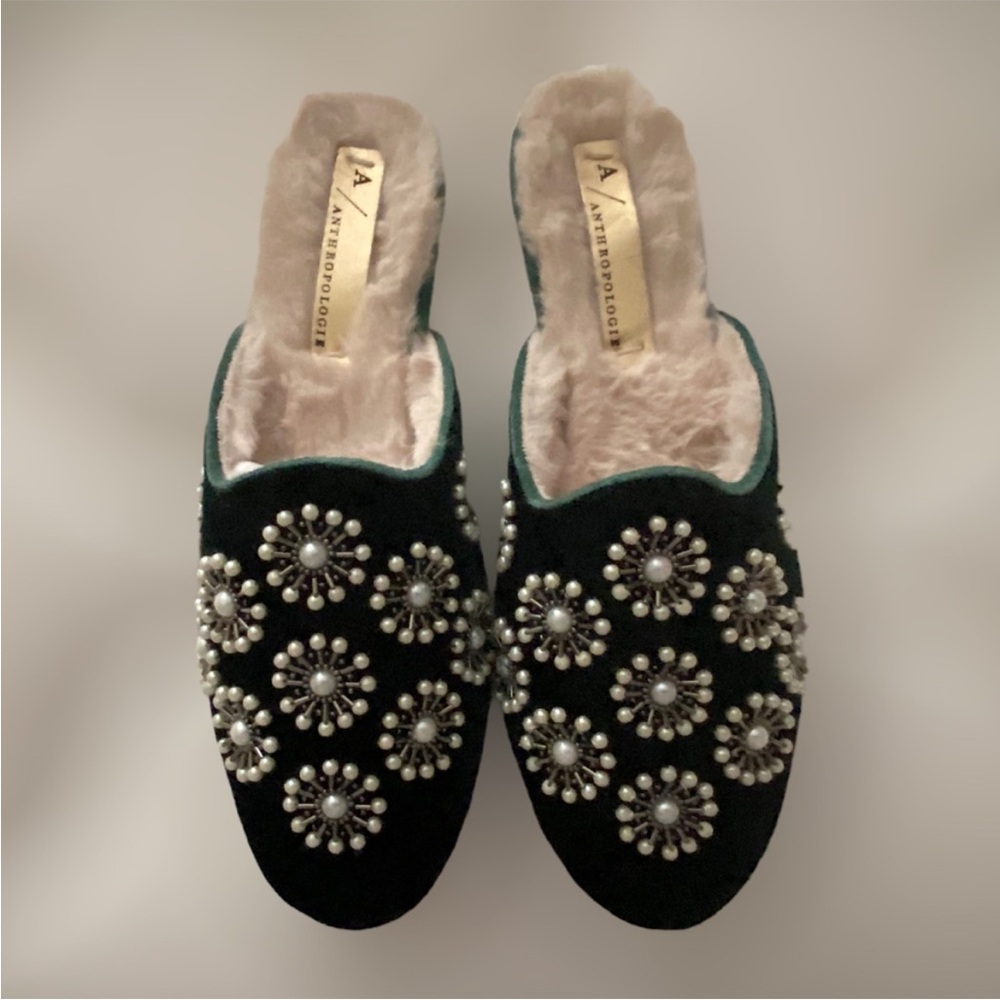 NIB Anthropologie Green Velvet Flats